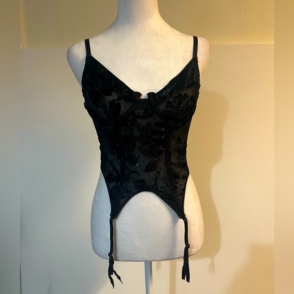 Vintage Victoria’s Secret GOLD LABEL, burn out velvet, Merry Widow, black